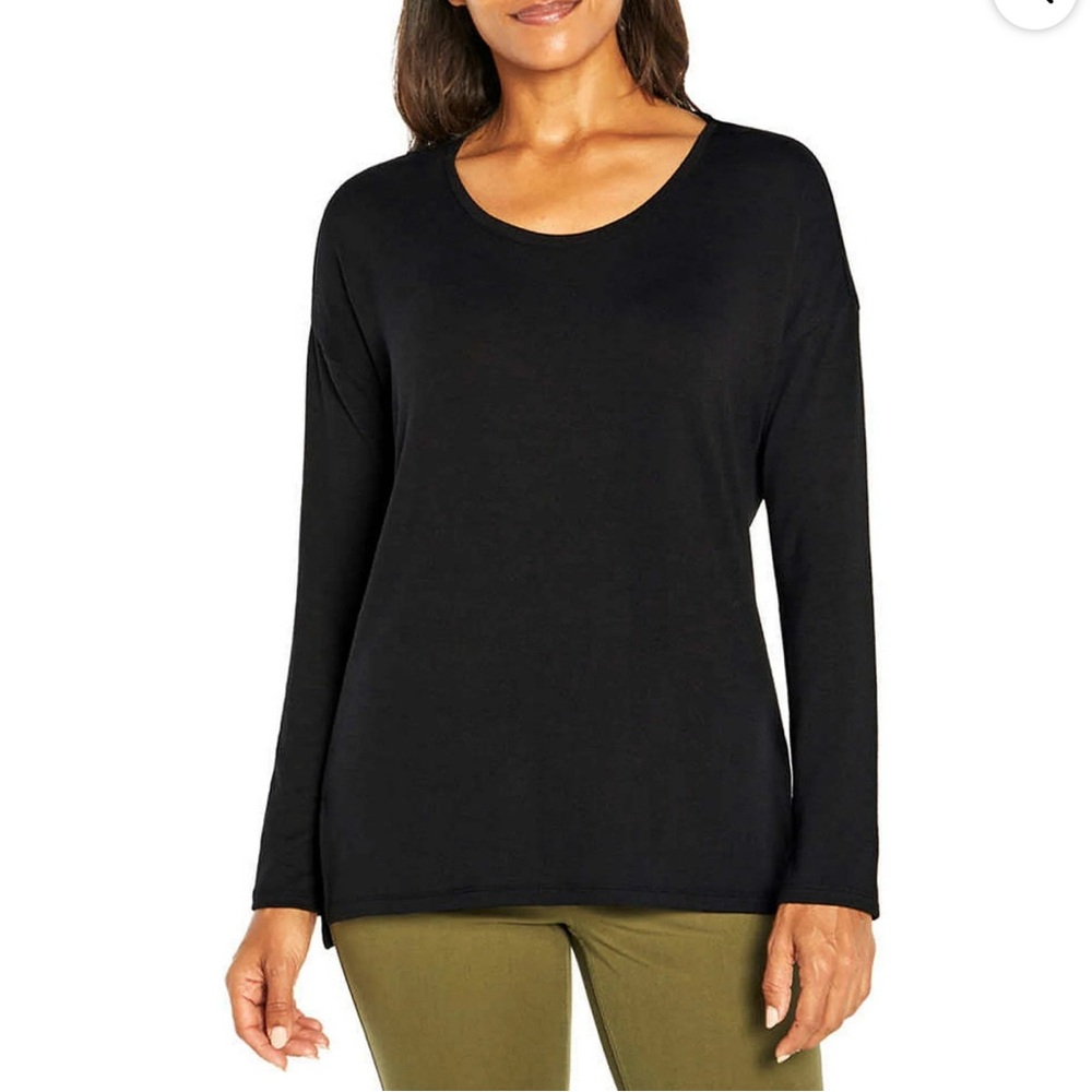 Banana Republic Women's Soft Knit Long Sleeve High-Low Hem Sweater Top Black